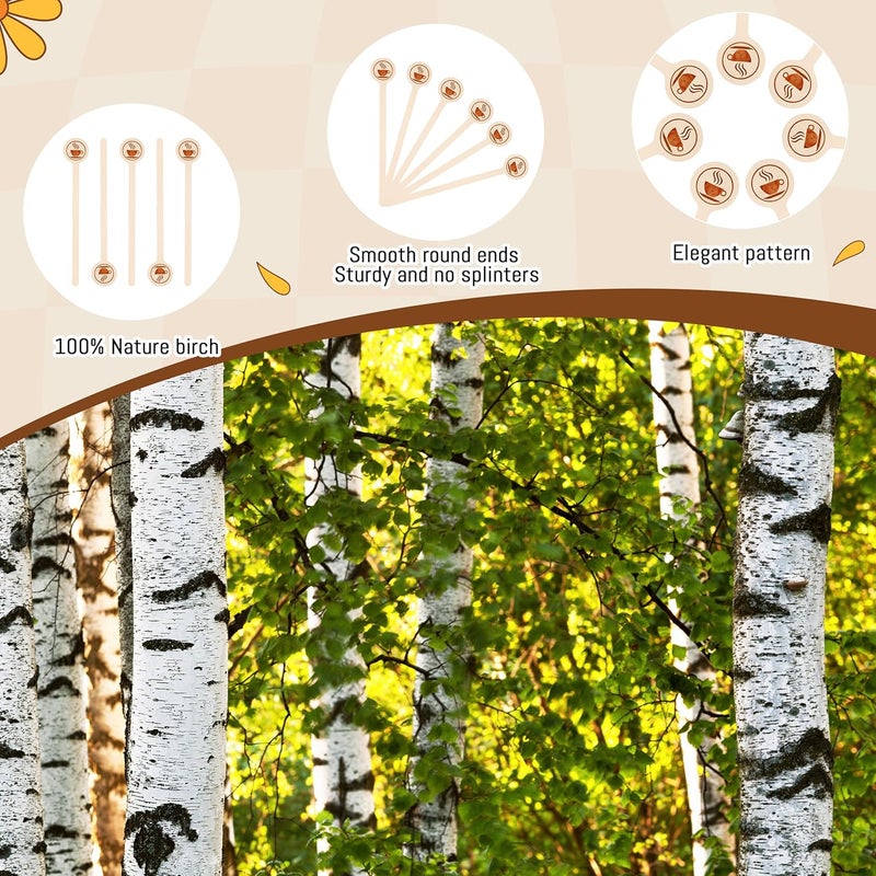 YANPROG Wooden Coffee Stirrers 100-Pack Coffee Stir Sticks 5.9 Inch Natural Birch Stir Sticks with Round Ends, Disposable Stirring Sticks for Coffee, Cocktails, Milk & Hot Drinks - Image 5